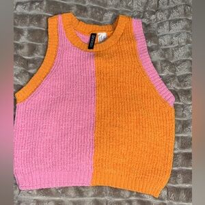 H&M Pink and Orange Colorblock Ribbed Tank vest